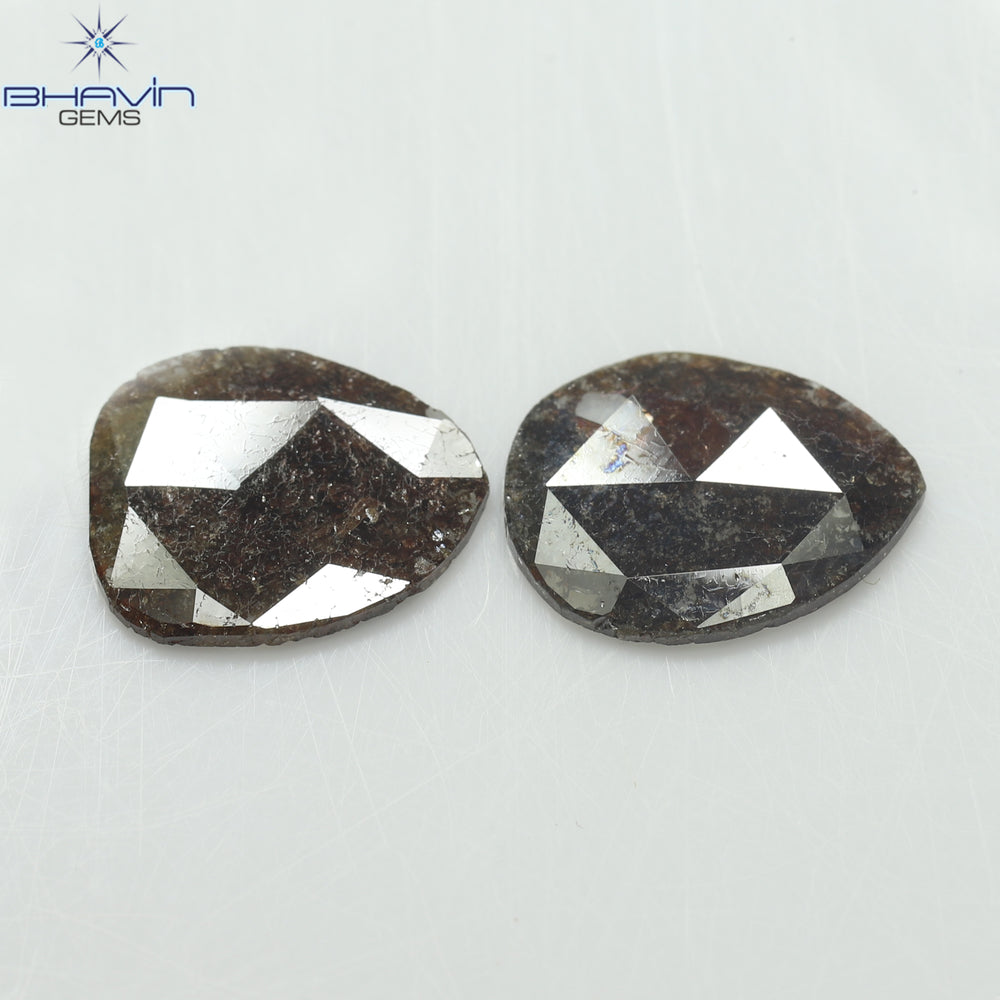 2.45 CT (2 Pcs) Pear Slice Shape Natural Diamond  Brown  Color I3 Clarity (11.16 MM)