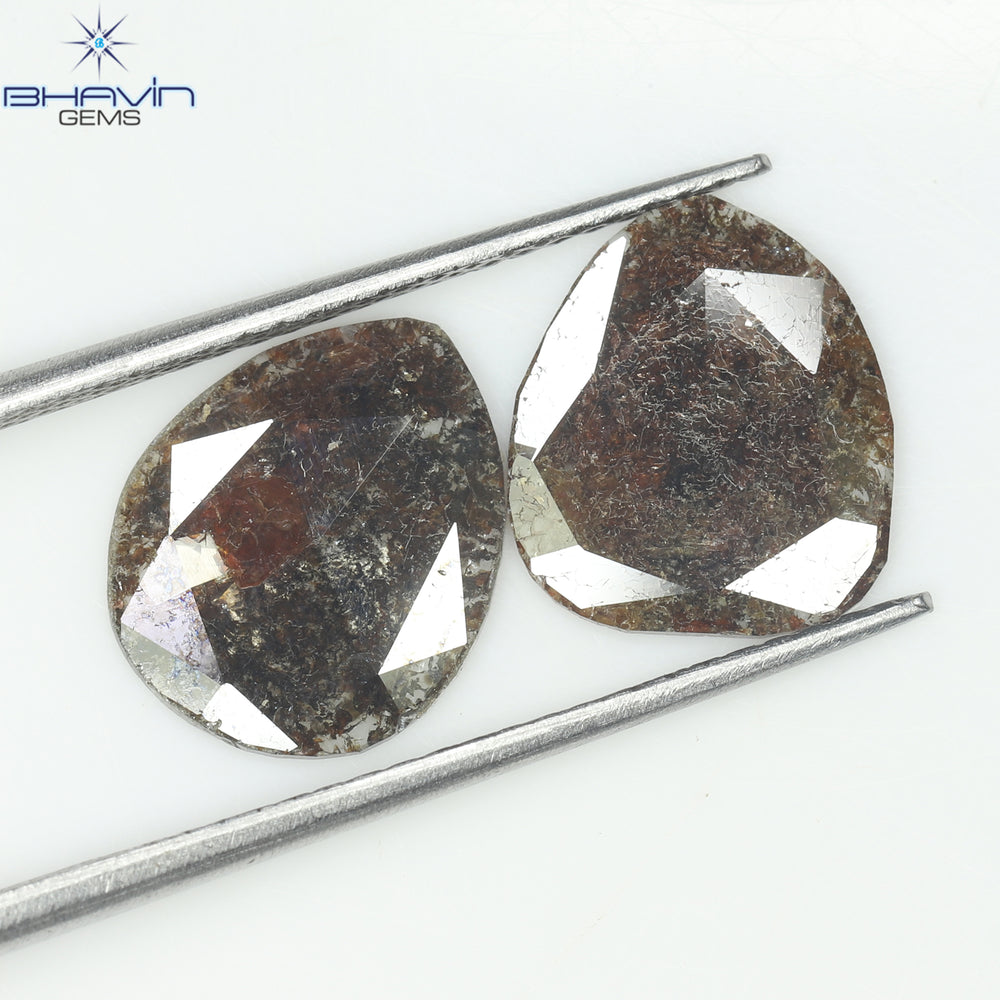 2.45 CT (2 Pcs) Pear Slice Shape Natural Diamond  Brown  Color I3 Clarity (11.16 MM)