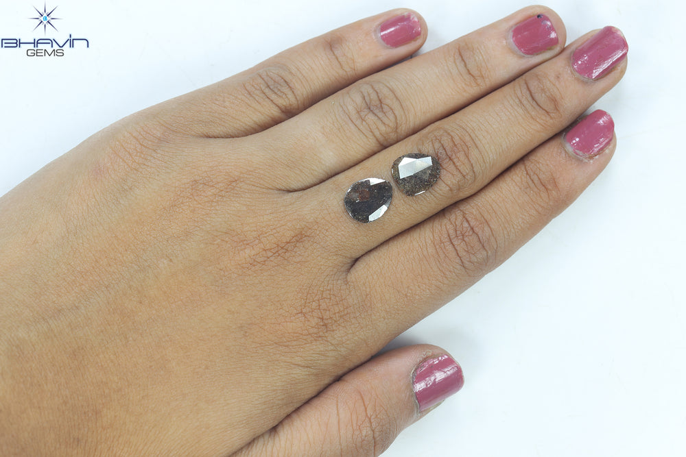 2.45 CT (2 Pcs) Pear Slice Shape Natural Diamond  Brown  Color I3 Clarity (11.16 MM)