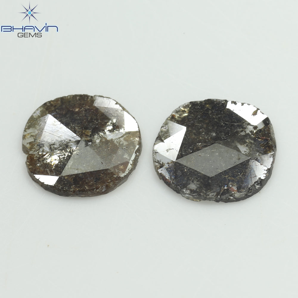 2.52 CT (2 Pcs) Round Slice Shape Natural Diamond  Brown Color I3 Clarity (9.78 MM)