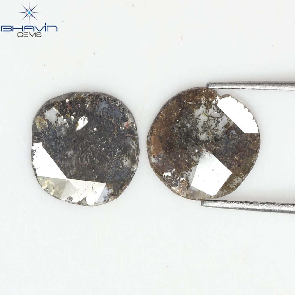 2.52 CT (2 Pcs) Round Slice Shape Natural Diamond Brown Color I3 Clarity (9.78 MM)
