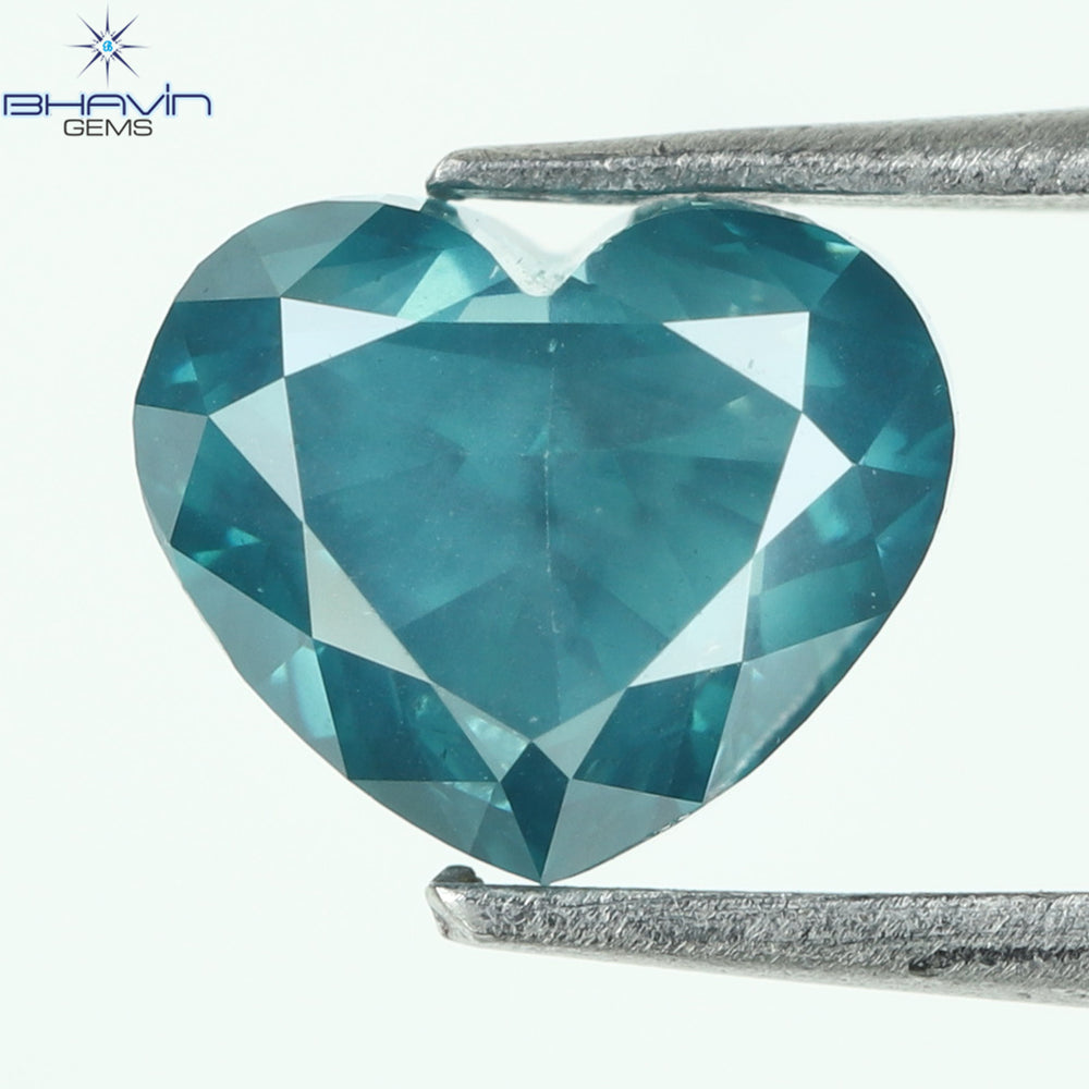 0.77 CT, Heart Diamond, Green Color, Blue Color, Clarity SI2