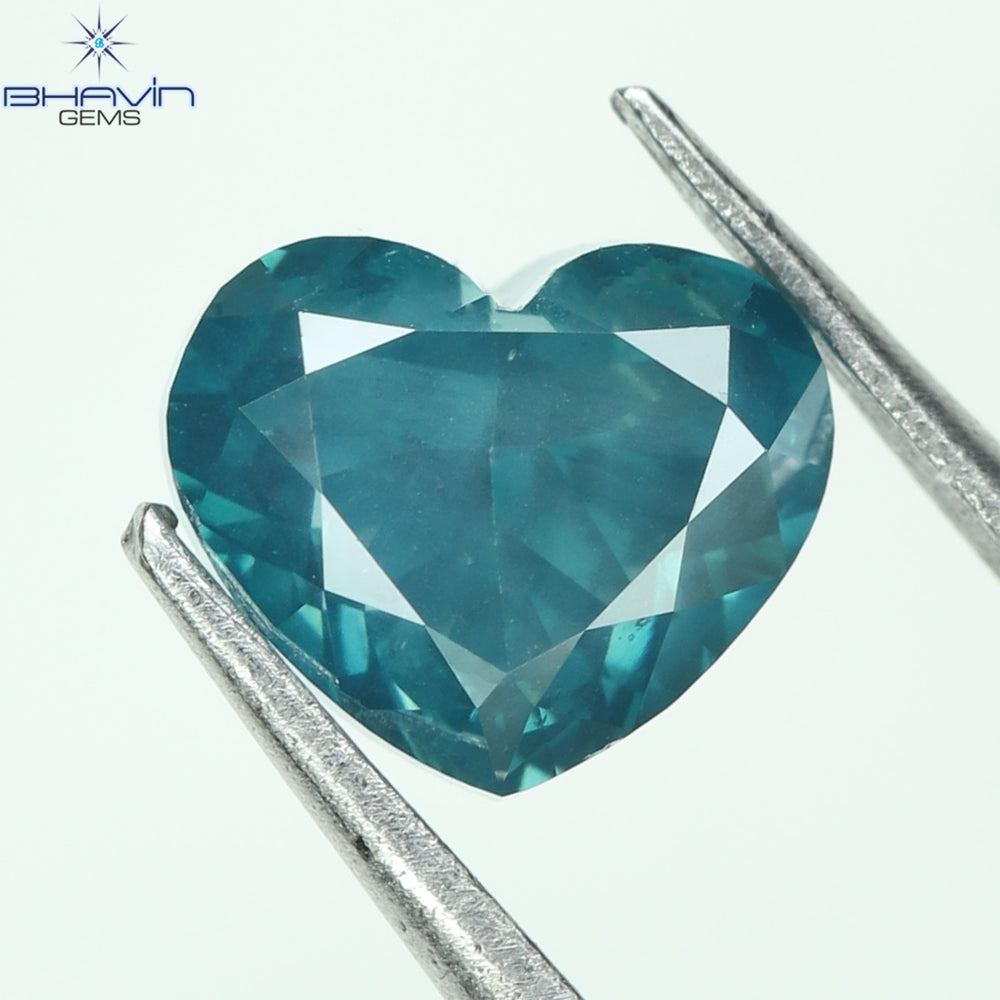 0.77 CT, Heart Diamond, Green Color, Blue Color, Clarity SI2