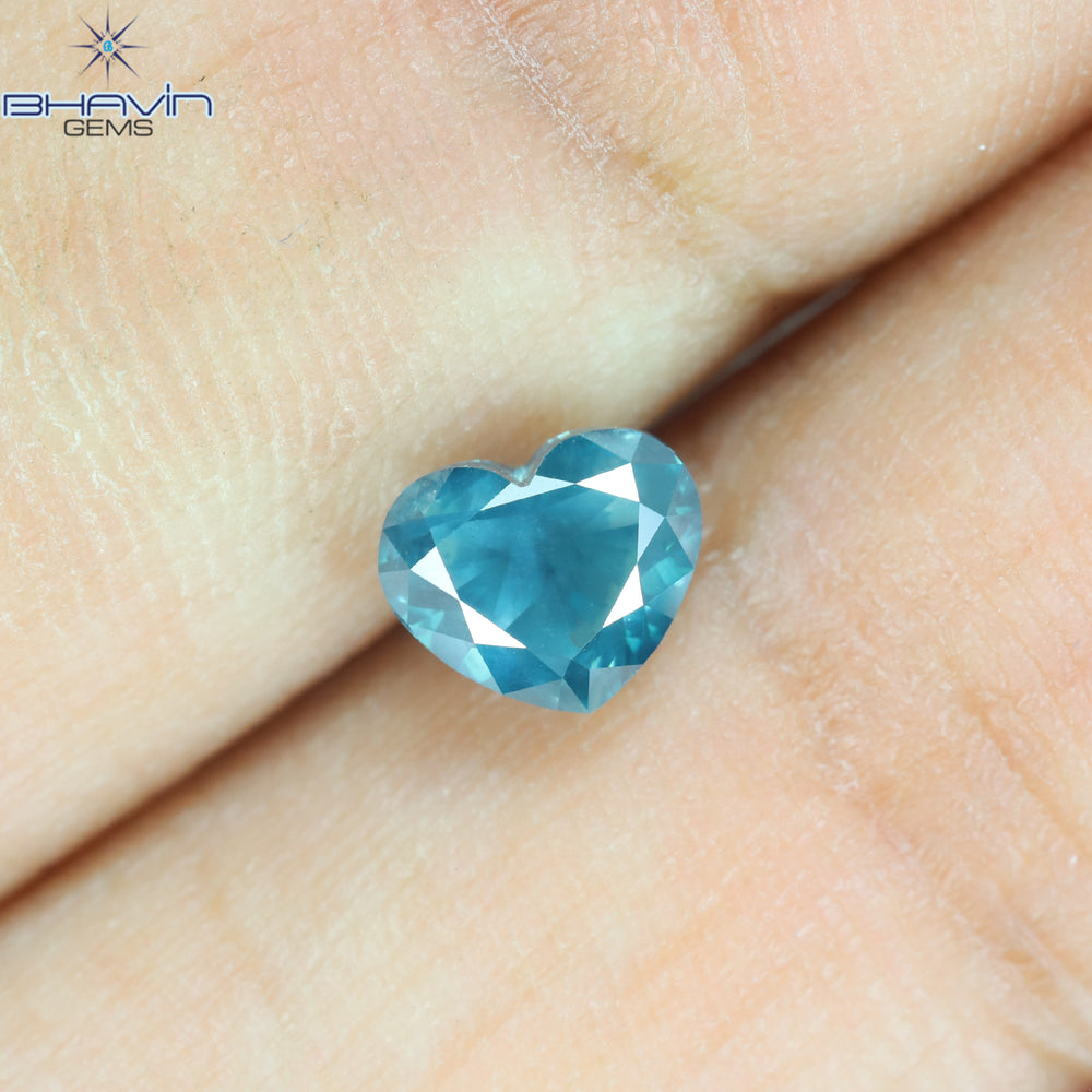 0.77 CT, Heart Diamond, Green Color, Blue Color, Clarity SI2