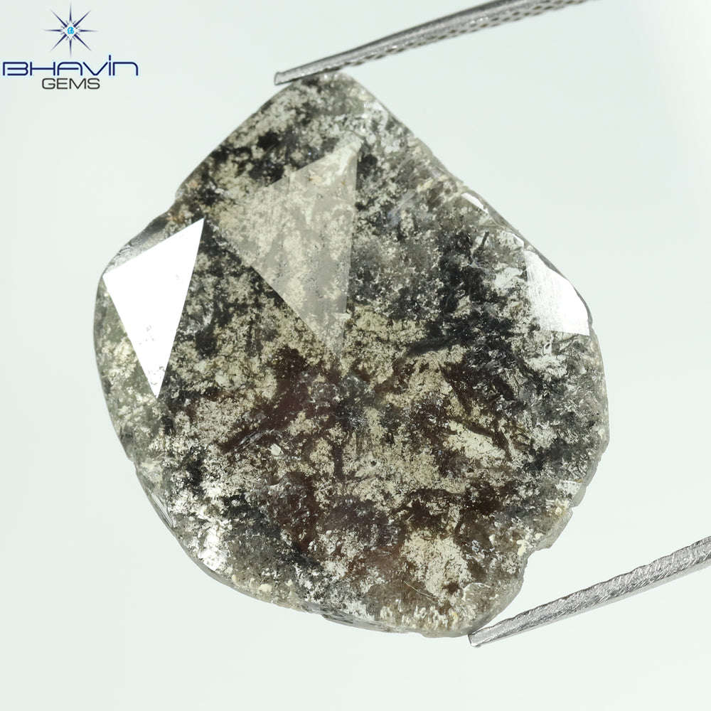 6.95 CT Slice Shape Natural Diamond Salt And Pepper Color I3 Clarity (21.77 MM)