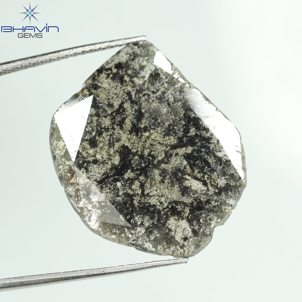6.95 CT Slice Shape Natural Diamond Salt And Pepper Color I3 Clarity (21.77 MM)