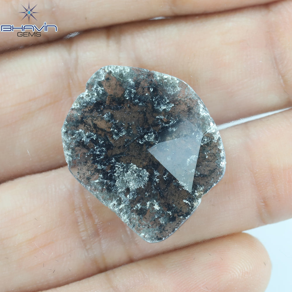 6.95 CT Slice Shape Natural Diamond Salt And Pepper Color I3 Clarity (21.77 MM)