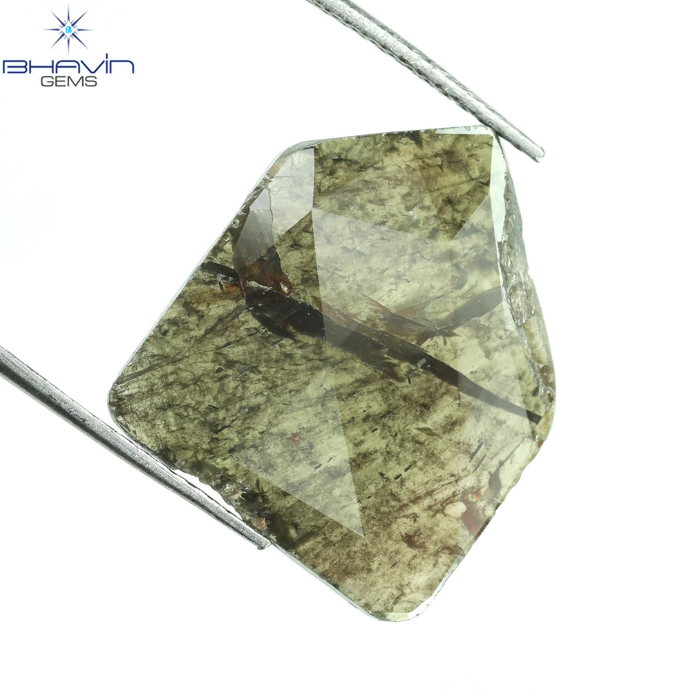5.43 CT Slice Shape Natural Diamond Greyish Green Color I3 Clarity (18.60 MM)