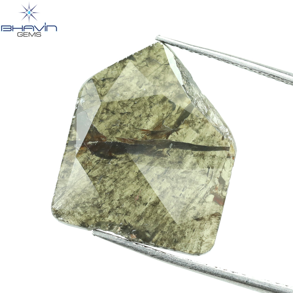 5.43 CT Slice Shape Natural Diamond Greyish Green Color I3 Clarity (18.60 MM)