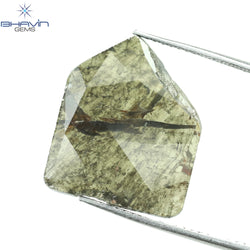 5.43 CT Slice Shape Natural Diamond Greyish Green Color I3 Clarity (18.60 MM)