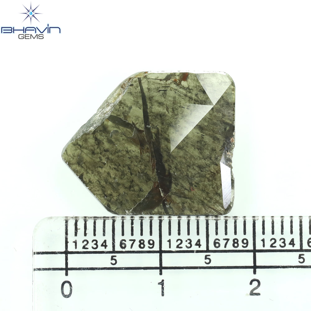 5.43 CT Slice Shape Natural Diamond Greyish Green Color I3 Clarity (18.60 MM)