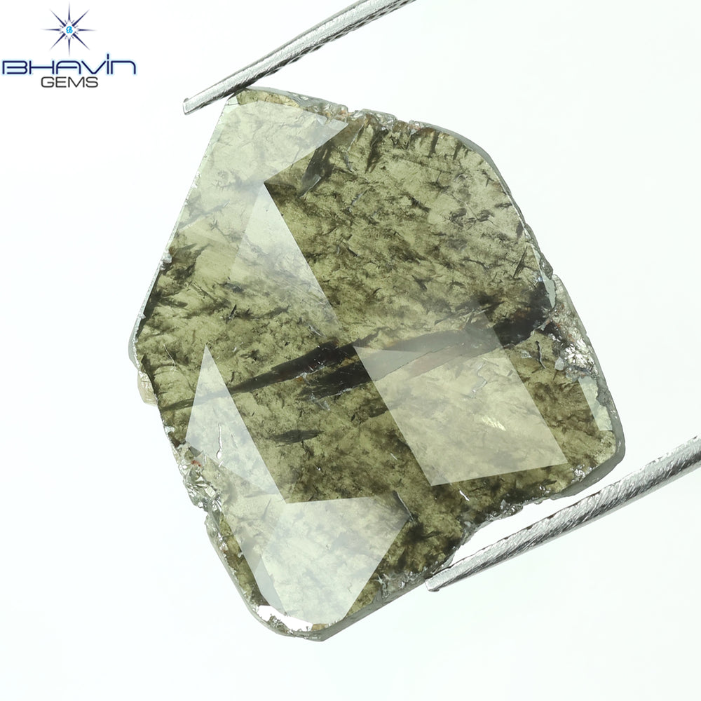 5.36 CT Slice Shape Natural Diamond Greyish Green Color I3 Clarity (18.67 MM)