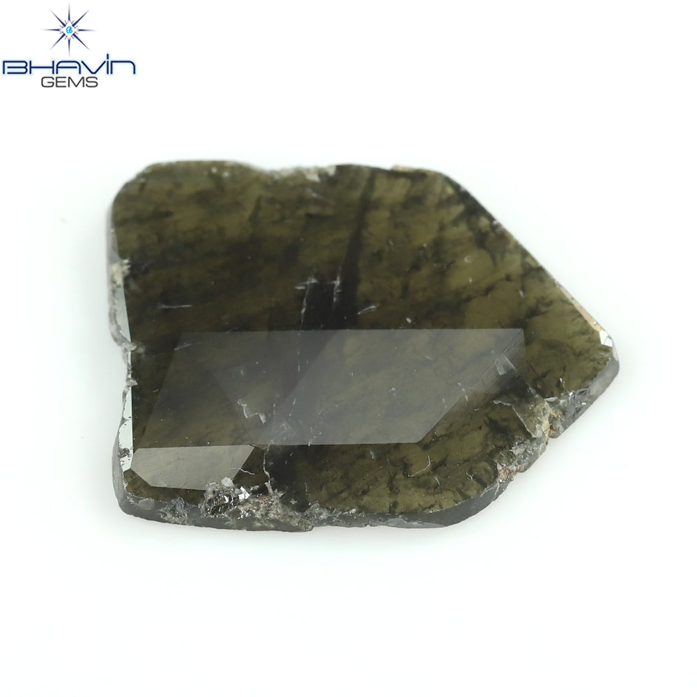 5.36 CT Slice Shape Natural Diamond Greyish Green Color I3 Clarity (18.67 MM)