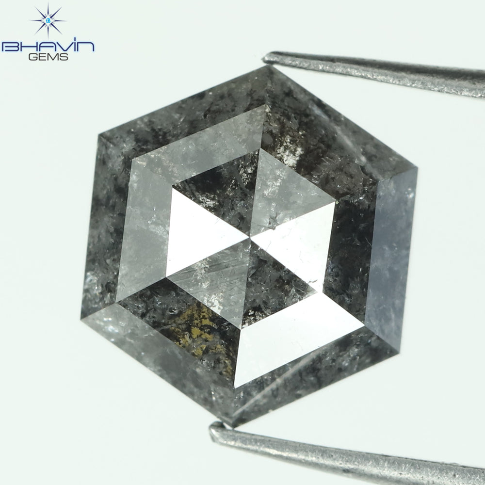 2.58 CT, Hexagon Diamond, Salt And Pepper Diamond, Clarity I3