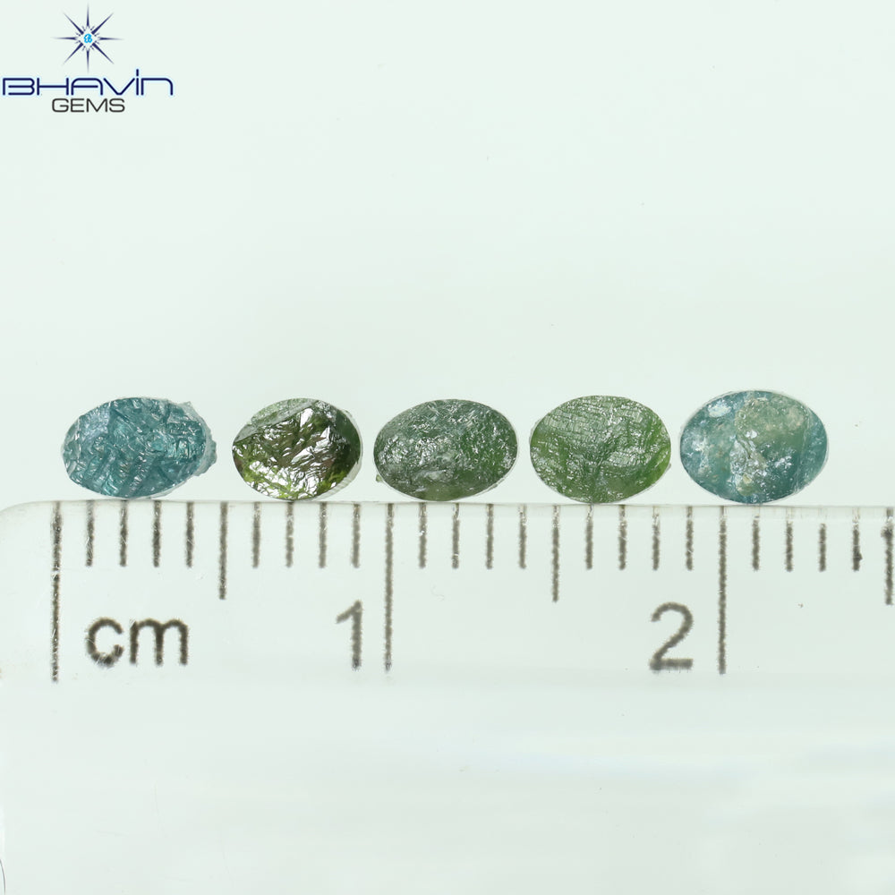 1.34 CT/5 Pcs Oval Rough Shape Green Blue Natural Loose Diamond I3 Clarity (4.60 MM)