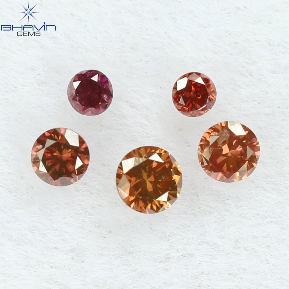 0.09 CT/5 ピース ラウンド シェイプ ナチュラル ルース ダイヤモンド ピンク カラー SI クラリティ (1.80 MM)