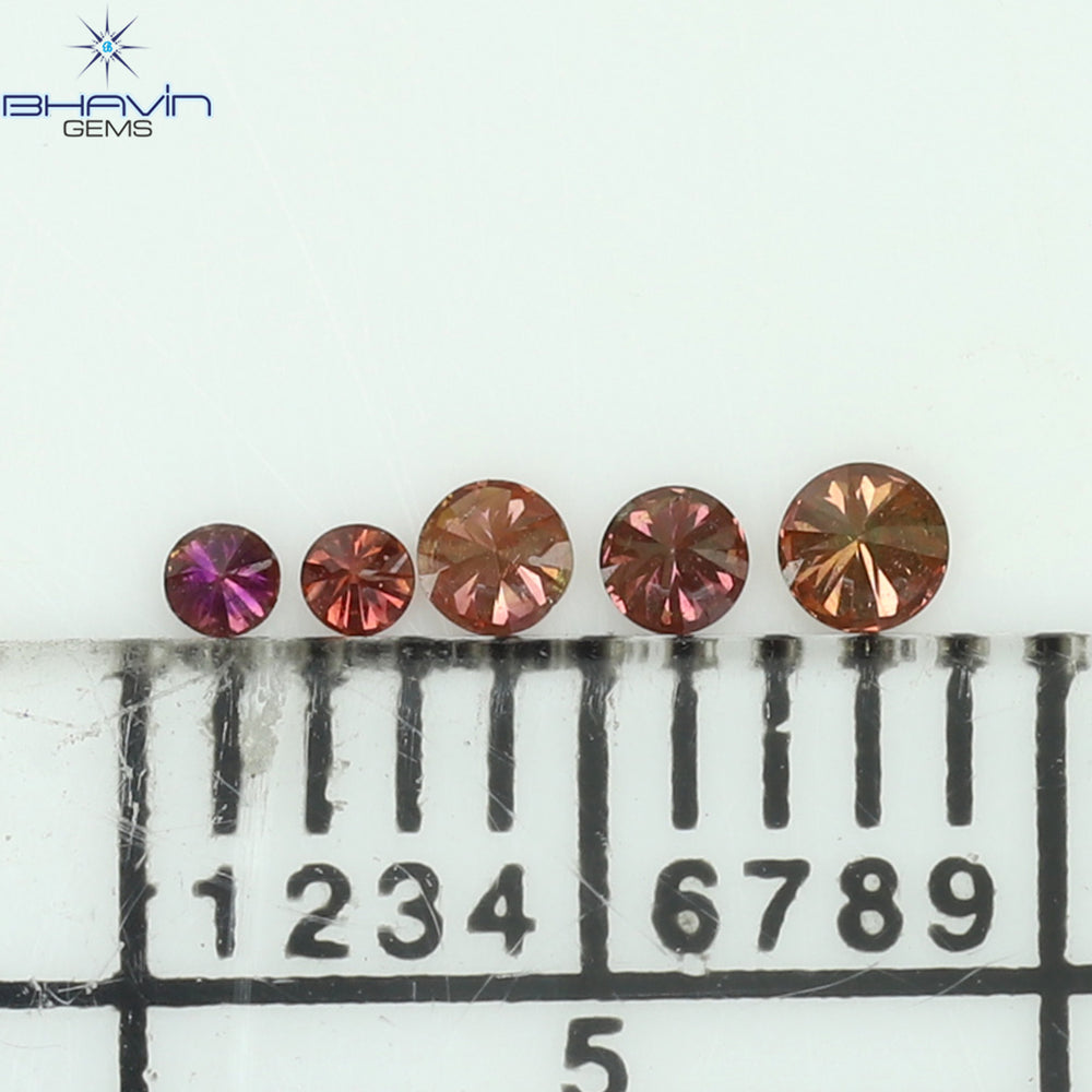 0.09 CT/5 ピース ラウンド シェイプ ナチュラル ルース ダイヤモンド ピンク カラー SI クラリティ (1.80 MM)