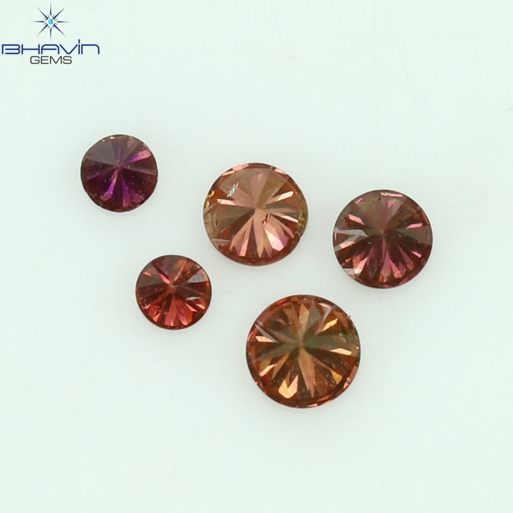 0.09 CT/5 ピース ラウンド シェイプ ナチュラル ルース ダイヤモンド ピンク カラー SI クラリティ (1.80 MM)