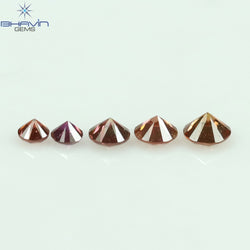 0.09 CT/5 ピース ラウンド シェイプ ナチュラル ルース ダイヤモンド ピンク カラー SI クラリティ (1.80 MM)