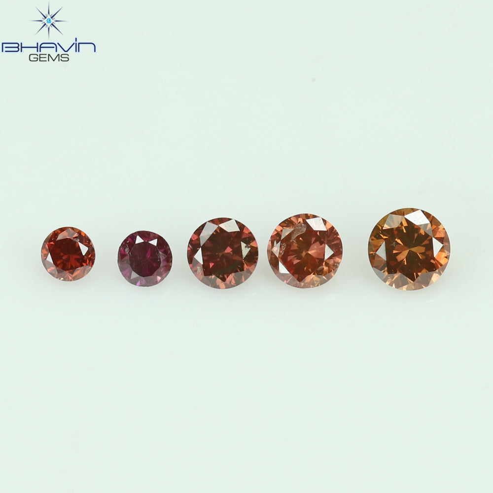 0.09 CT/5 ピース ラウンド シェイプ ナチュラル ルース ダイヤモンド ピンク カラー SI クラリティ (1.80 MM)