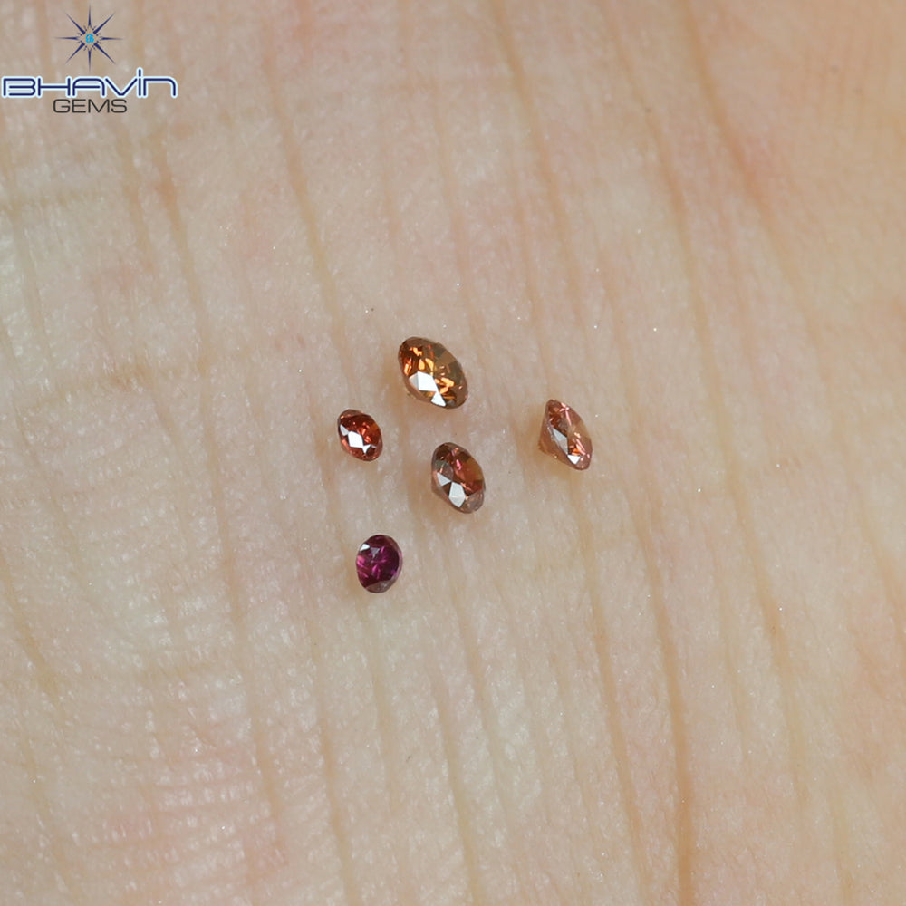 0.09 CT/5 ピース ラウンド シェイプ ナチュラル ルース ダイヤモンド ピンク カラー SI クラリティ (1.80 MM)