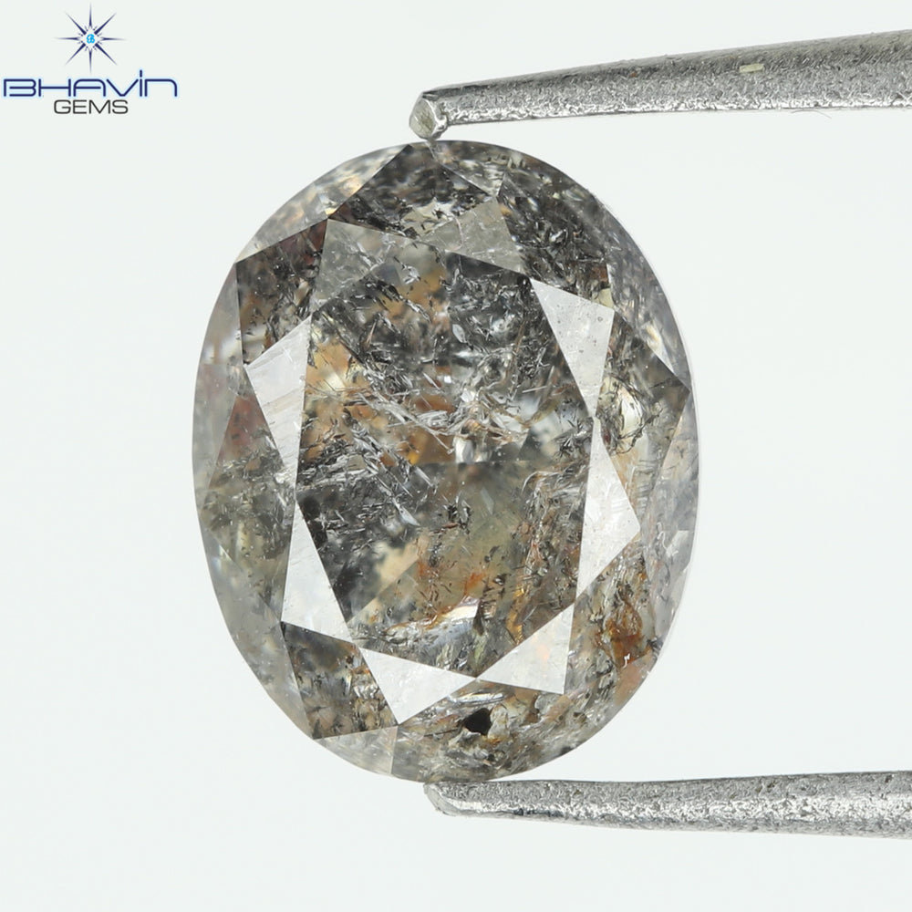 1.15 CT、オーバル ダイヤモンド、ソルト アンド ペッパー カラー、クラリティ I3