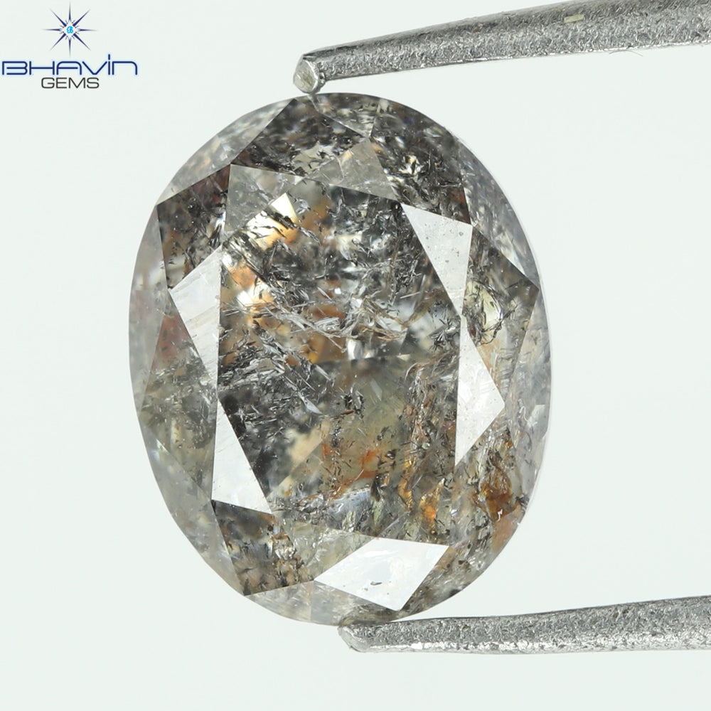 1.15 CT, Oval Diamond, Salt And Pepper Color, Clarity I3