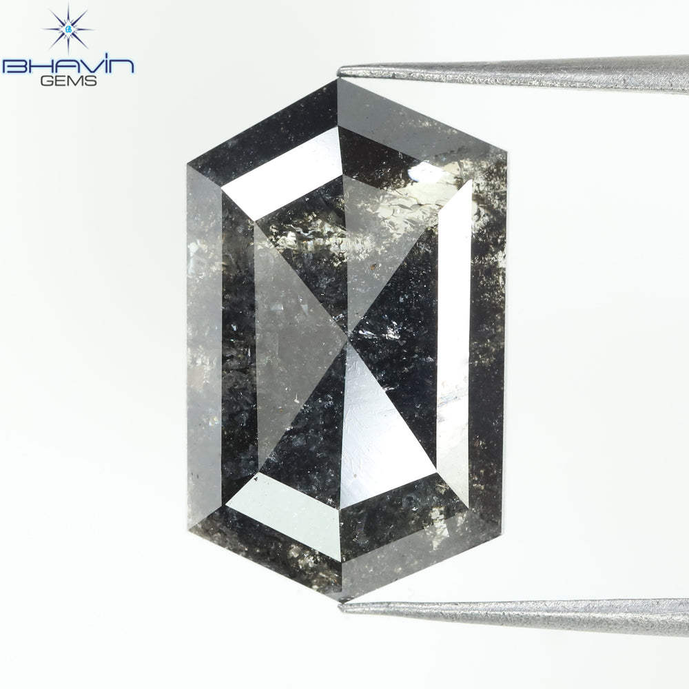 4.72 CT Hexagon Diamond Salt And Pepper Color Natural Diamond Clarity I3