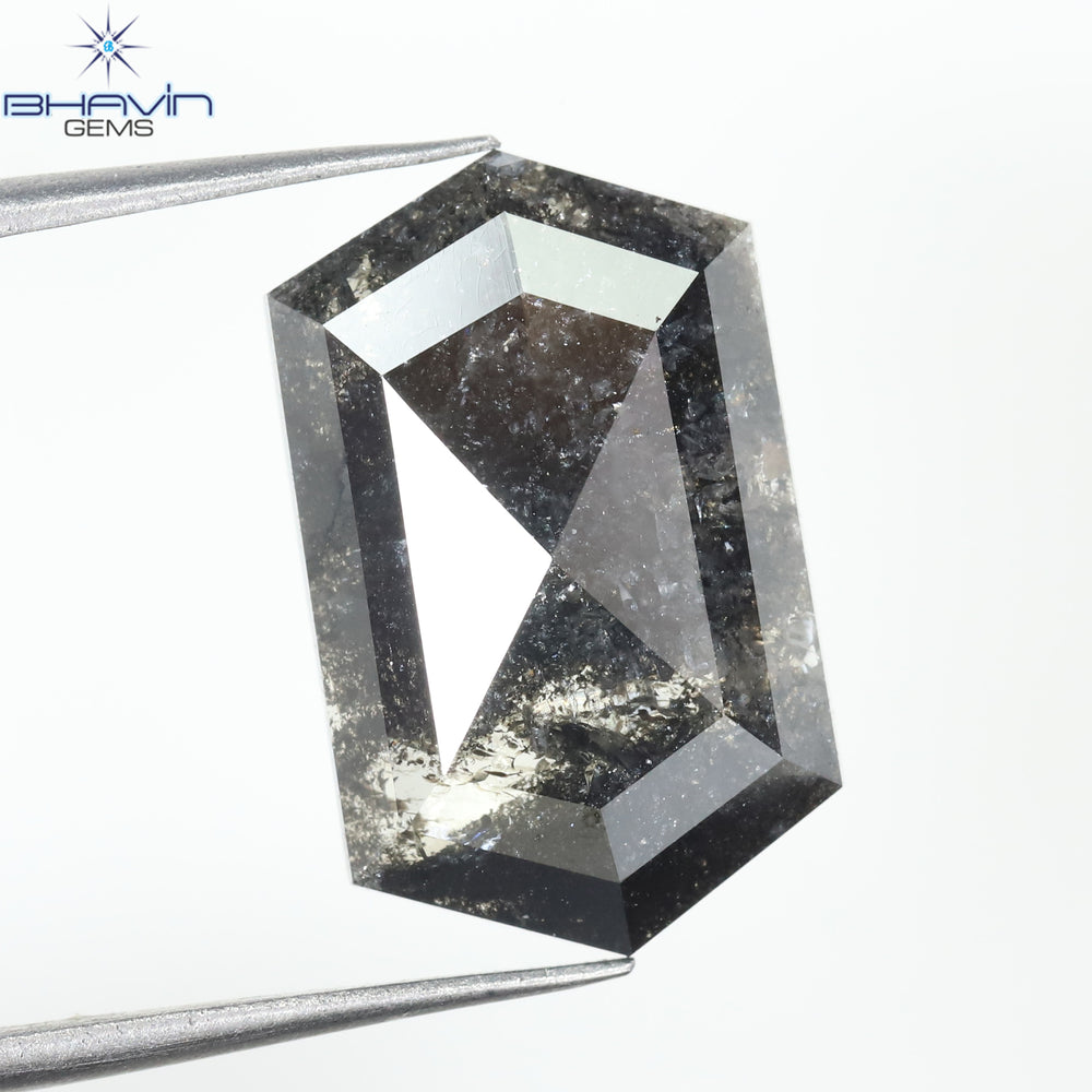 4.72 CT Hexagon Diamond Salt And Pepper Color Natural Diamond Clarity I3