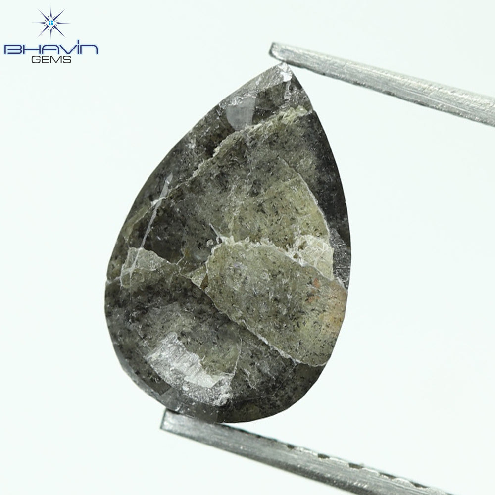 2.17 CT, Pear Shape Natural Loose Diamond Salt and Pepper Black Color, Clarity I3,(9.64 MM)