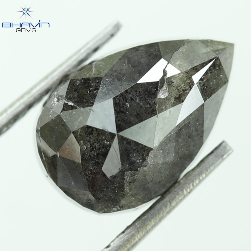 2.17 CT, Pear Shape Natural Loose Diamond Salt and Pepper Black Color, Clarity I3,(9.64 MM)