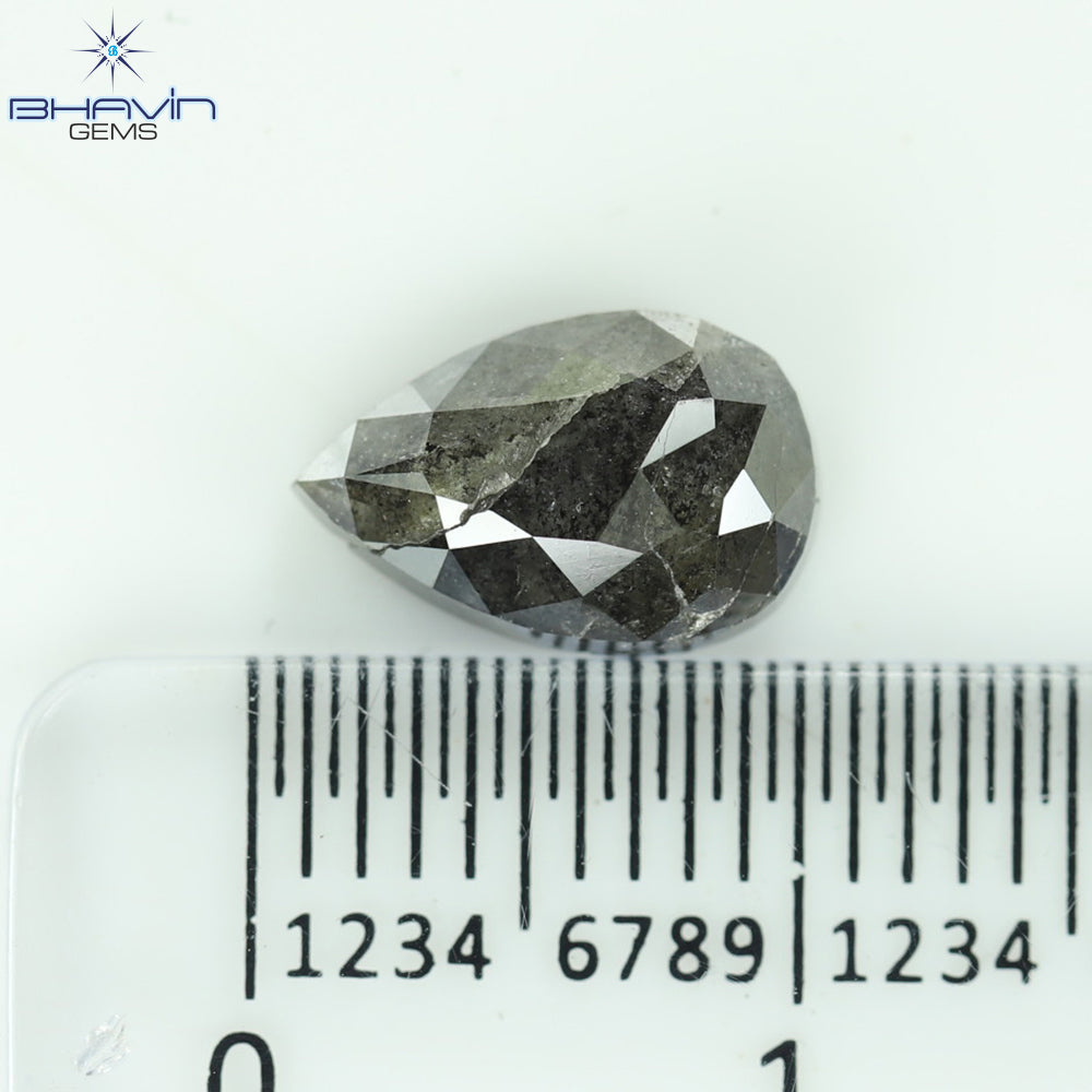 2.17 CT, Pear Shape Natural Loose Diamond Salt and Pepper Black Color, Clarity I3,(9.64 MM)