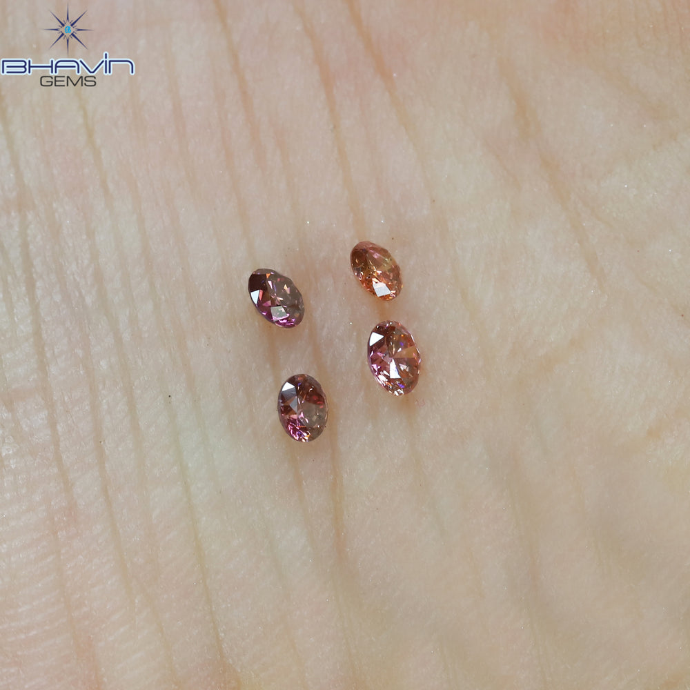 0.22 CT/4 Pcs Round Shape Natural Loose Diamond Pink Color SI Clarity (2.60 MM)