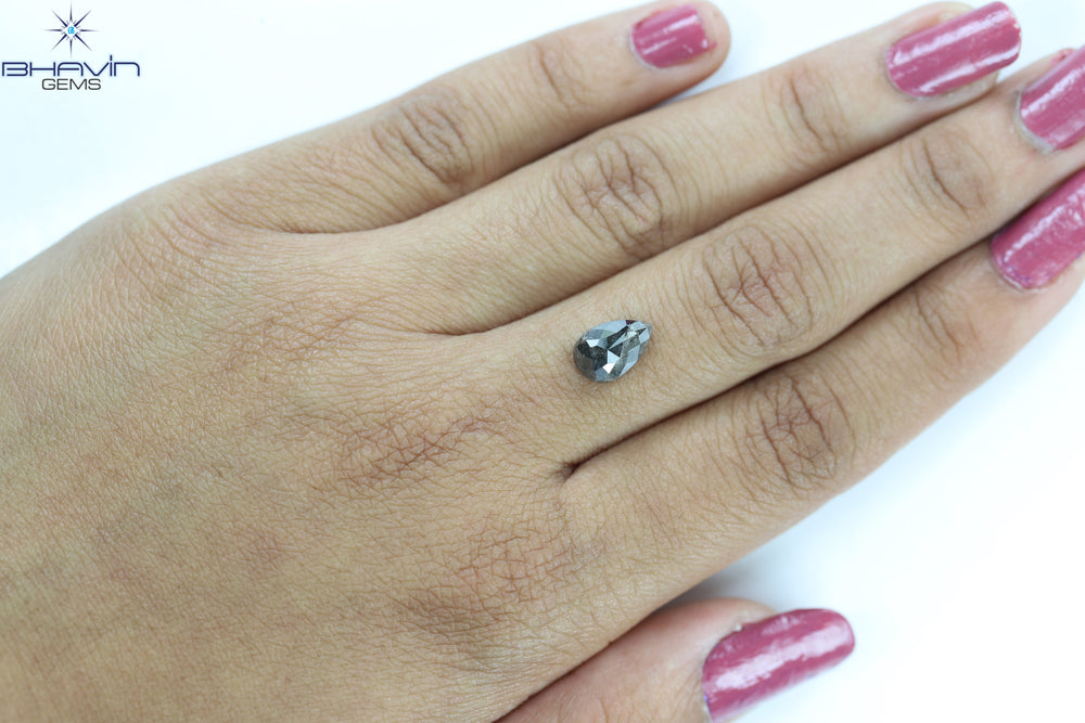 2.17 CT, Pear Shape Natural Loose Diamond Salt and Pepper Black Color, Clarity I3,(9.64 MM)