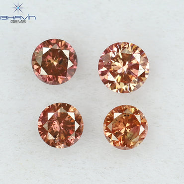 0.22 CT/4 Pcs Round Shape Natural Loose Diamond Pink Color SI Clarity (2.60 MM)