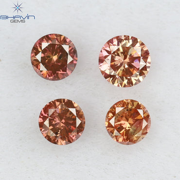 0.22 CT/4 Pcs Round Shape Natural Loose Diamond Pink Color SI Clarity (2.60 MM)