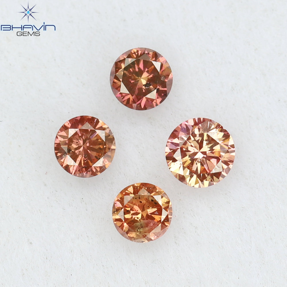 0.22 CT/4 Pcs Round Shape Natural Loose Diamond Pink Color SI Clarity (2.60 MM)
