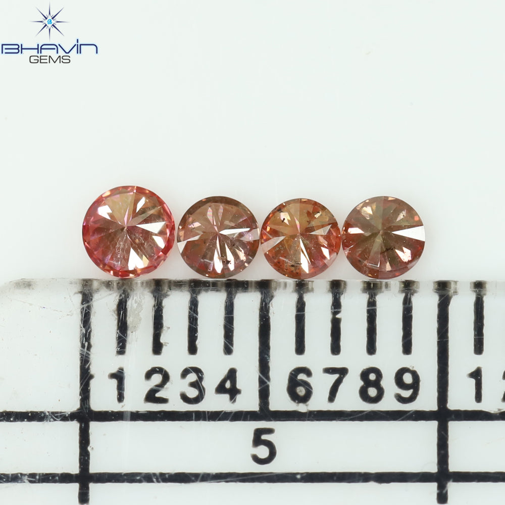0.22 CT/4 Pcs Round Shape Natural Loose Diamond Pink Color SI Clarity (2.60 MM)