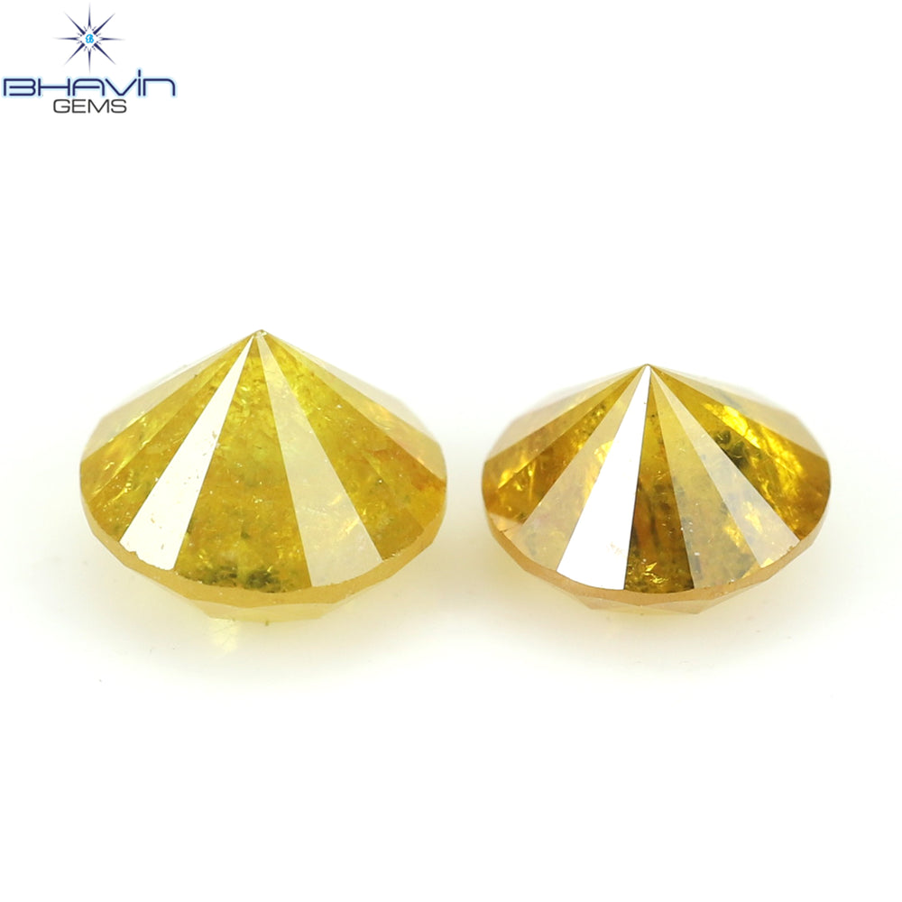 0.82 CT/2 PCS, Round Diamond, Yellow Diamond , I3 Clarity