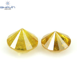 0.82 CT/2 PCS, Round Diamond, Yellow Diamond , I3 Clarity