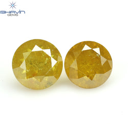0.82 CT/2 PCS, Round Diamond, Yellow Diamond , I3 Clarity