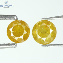 0.82 CT/2 PCS, Round Diamond, Yellow Diamond , I3 Clarity