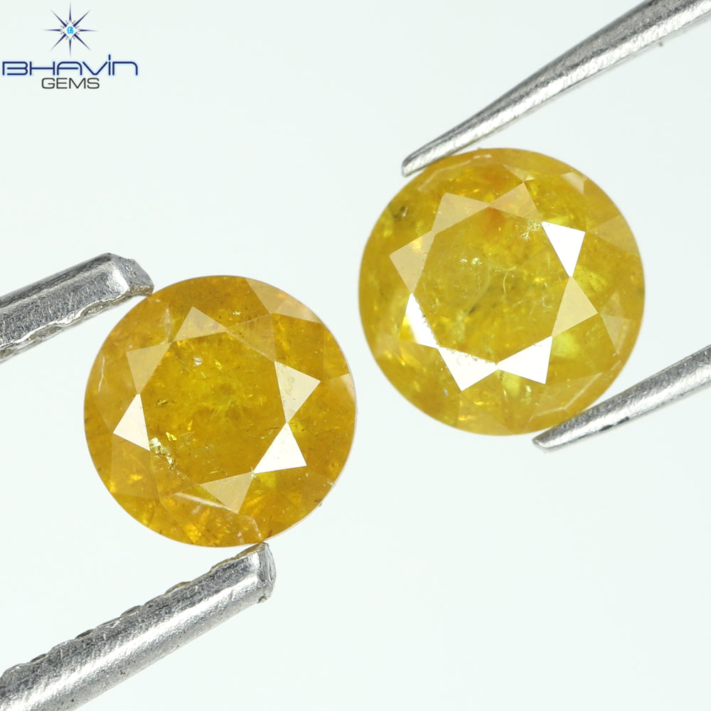 0.82 CT/2 PCS, Round Diamond, Yellow Diamond , I3 Clarity