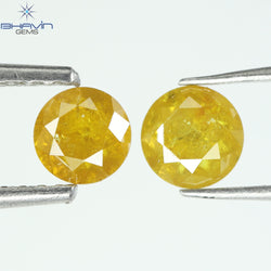 0.82 CT/2 PCS, Round Diamond, Yellow Diamond , I3 Clarity