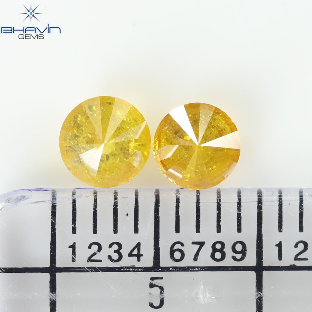 0.82 CT/2 PCS, Round Diamond, Yellow Diamond , I3 Clarity
