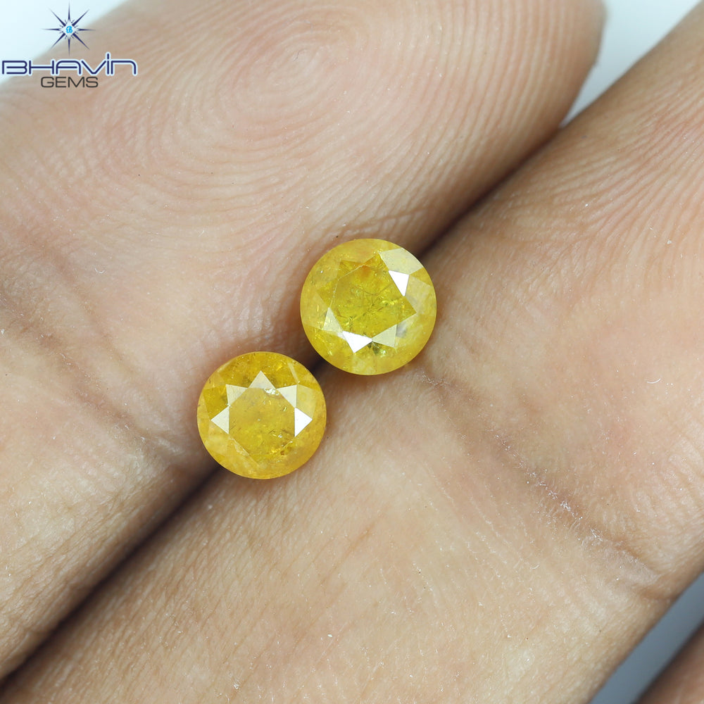 0.82 CT/2 PCS, Round Diamond, Yellow Diamond , I3 Clarity