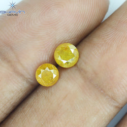 0.82 CT/2 PCS, Round Diamond, Yellow Diamond , I3 Clarity