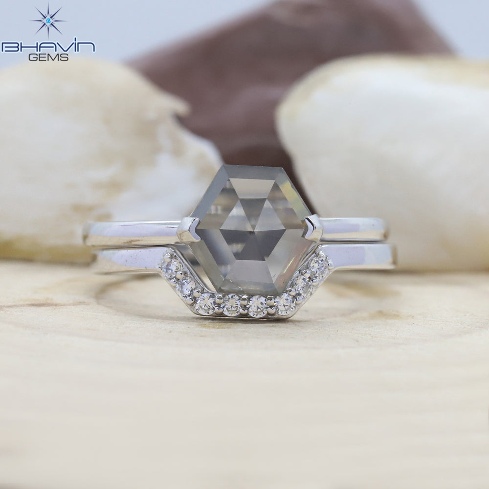 Hexagon Diamond Natural Diamond Ring Gray Color Gold Ring Engagement Ring