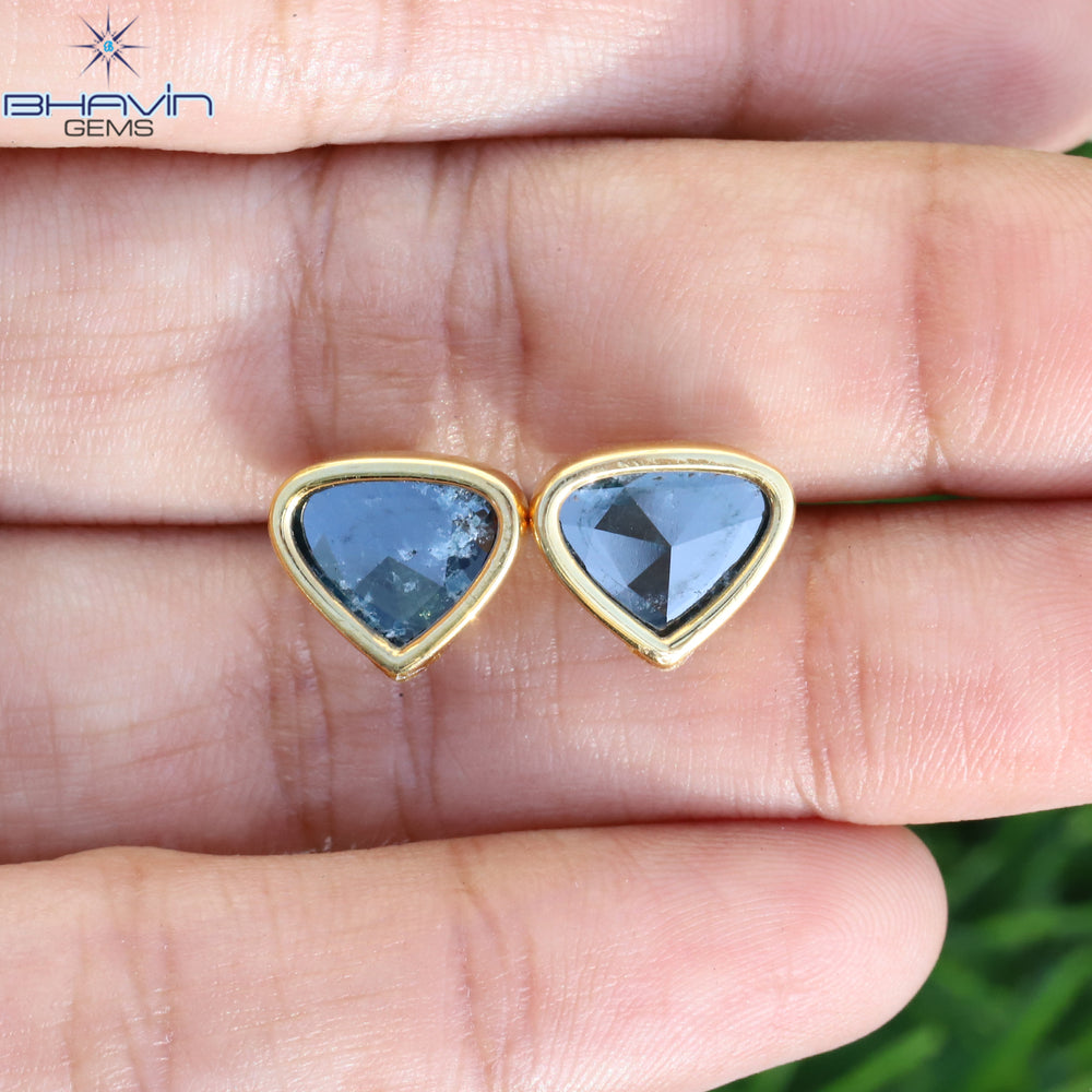 Heart Slice Rosecut Diamond Earring, Blue Diamond, Natural Diamond Earring