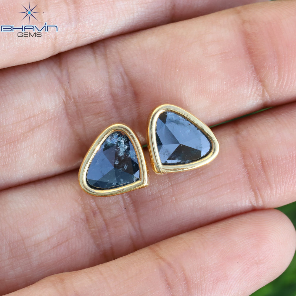 Heart Slice Rosecut Diamond Earring, Blue Diamond, Natural Diamond Earring